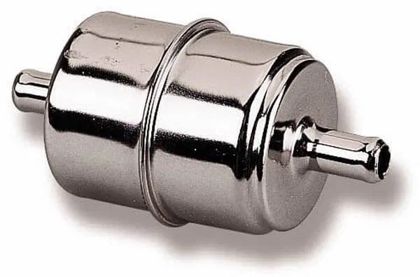 162-524 – HOLLEY Fuel Filter, In-Line 5/16 Inch Hose Barb Inlet/ Outlet 2 Inch Diameter x 3.678 Inch Length 40 Micron...